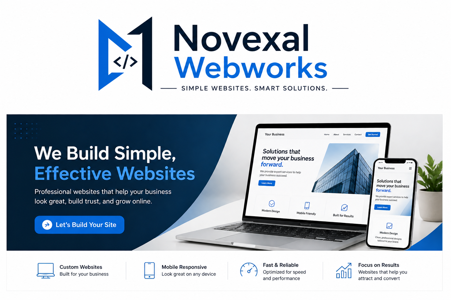Example of a website built by Novexal Webworks, shown on laptop and phone