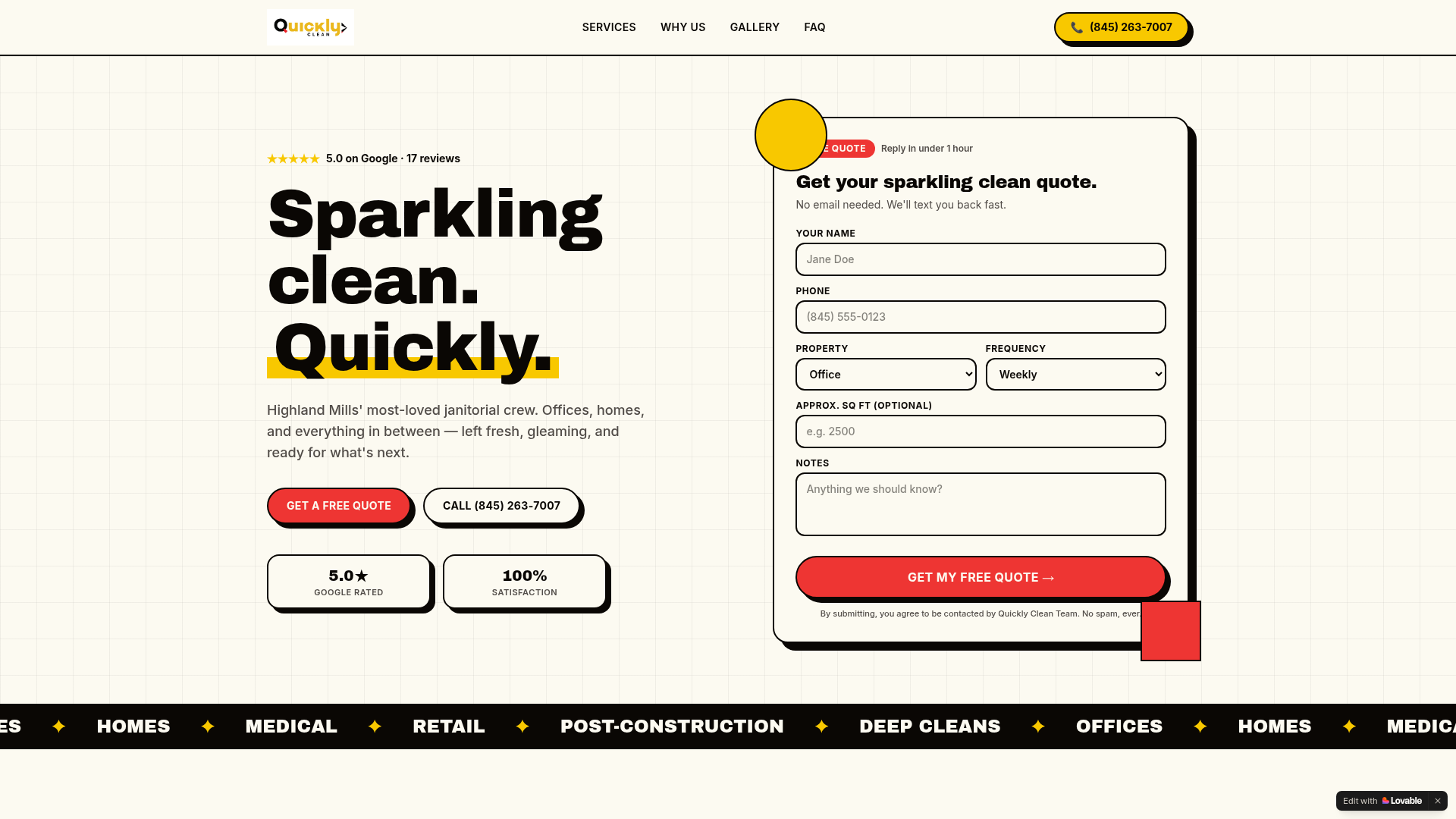 Screenshot of the Quickly Clean Team website